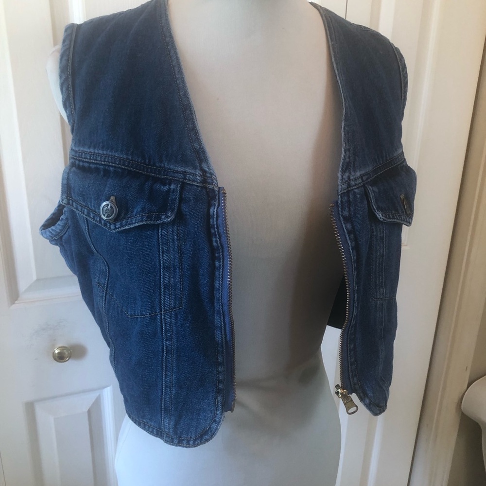 Kids Sleeveless Denim Vest Jacket - Dark Blue Reversible